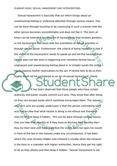 Sexual harassment & interventiona