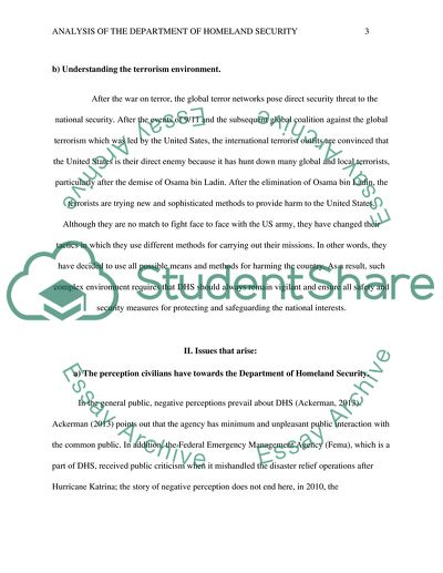 Department of Homeland Security and Its Role within Our Government