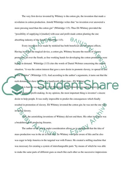 Eli Whitney: Nemesis of the South by Arnold Whitridge