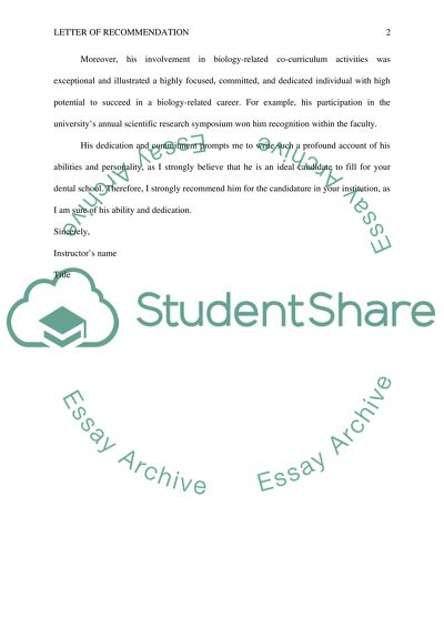 Letter of Recommendation