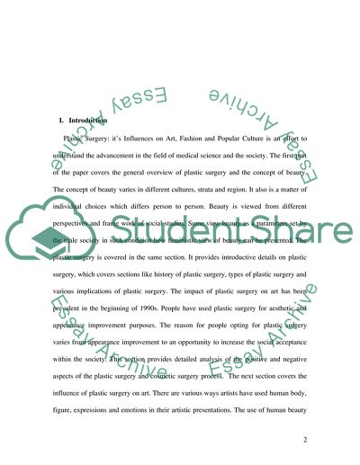 Plastic Surgery: Its Influences on Art, Fashion and Popular Culture