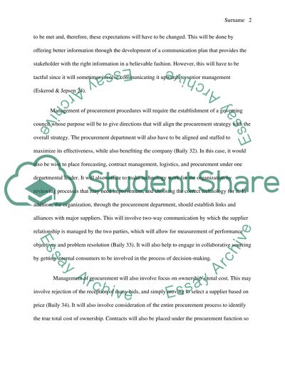 Stakeholders and Procurement Procedures
