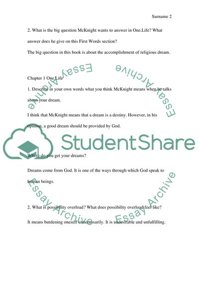 Reading Response Questions for One.Life ( Preface chapters - Chapter 5)