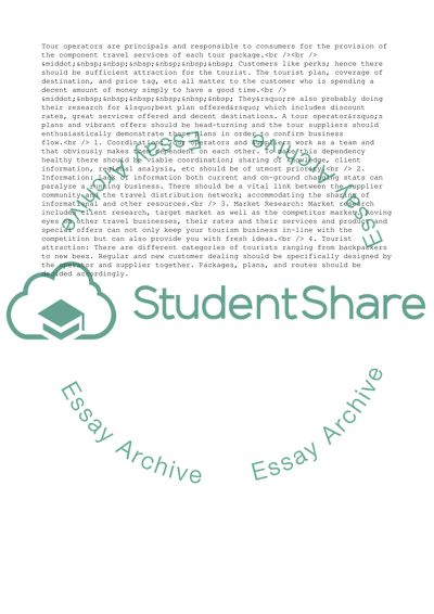 The Relationship between Tour Operators and their Suppliers