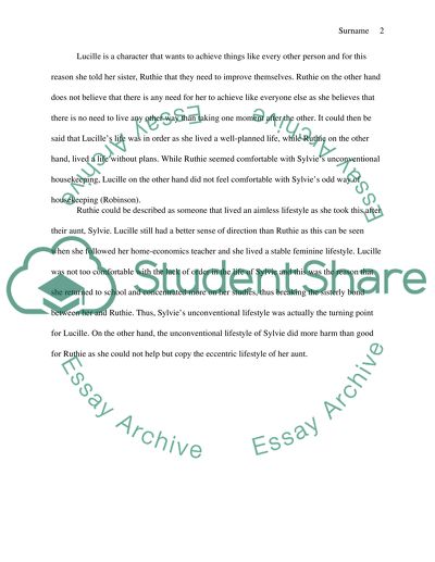 From the novel Houskeeping by Marilynne Robinson: Compare and contrast Ruthie and Lucille