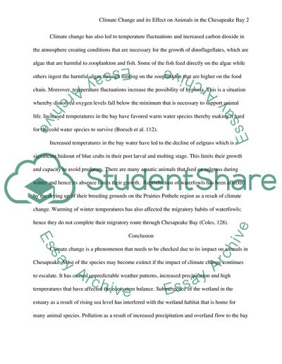 Climate change and its effect on animals in the chesapeake bay