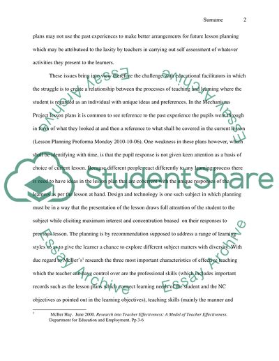 Planning for Effective Learning and Teaching in Design and Technology