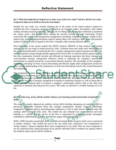 Reflective Statement Essay Example | Topics and Well Written Essays ...