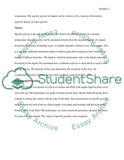 The Specific Gravity of Two Liquids Using a Hydrometer