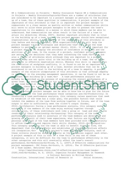 HR & Communication in Projects - Weekly Discussion Topics