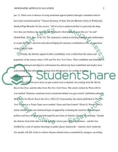 Newspaper article evaluation and Gun control news