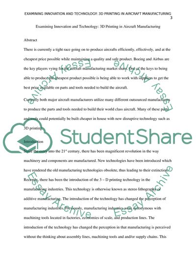 Examining Innovation and Technology: 3D Printing in Aircraft Manufacturing