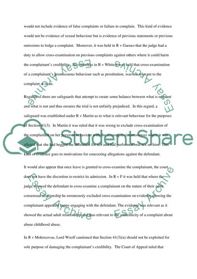Cross Examination on complainant. Sexual offences. (law of Evidence)