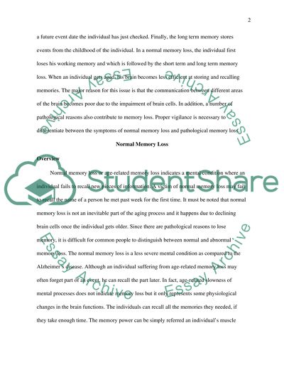 Memory and Ageing - Normal and Pathological Memory Loss