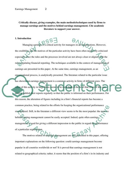 Methods and Techniques Used by Firms to Manage Earnings and the Motives behind Earnings Management