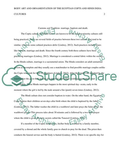 Body art and ornamentation of the Egyptian Copts and Hindi India cultures