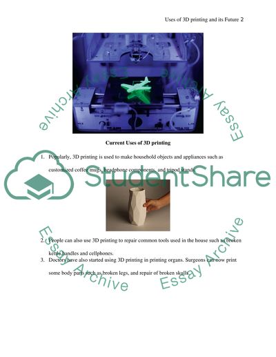 Evaluating Current Uses of 3D Printing and its Potential Future