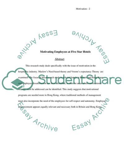 Motivating Employees at Five Star Hotels