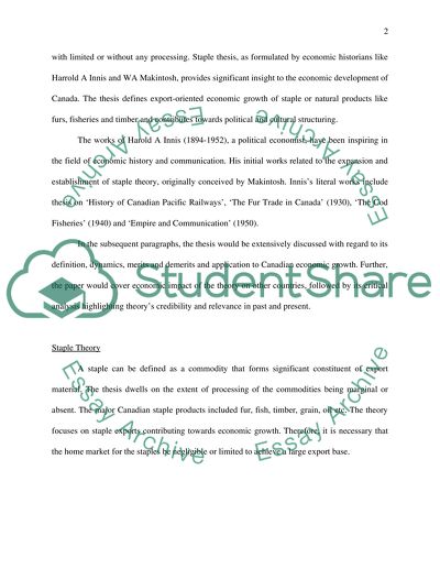 Canadian Economic History The Staple Thesis
