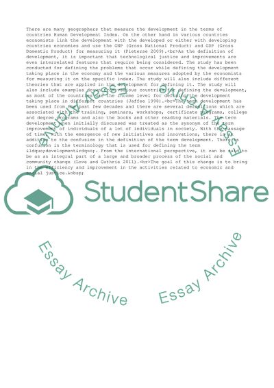 Problems of Defining and Measurement of Development