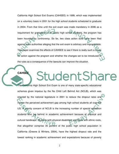 Effectiveness of High School Exit Exams