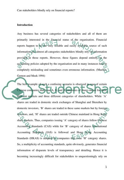 Stakeholders and the Financial Status of the Organization