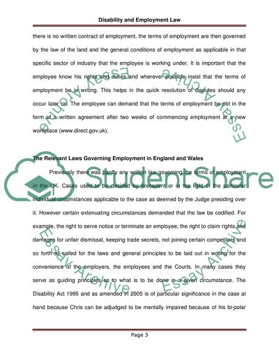 Disability and Employment Law - the Case of Chris vs Bill