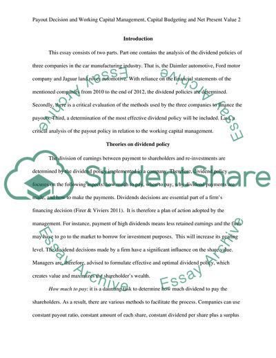 Payout Decision and Working Capital Management, Capital Budgeting and Net Present Value