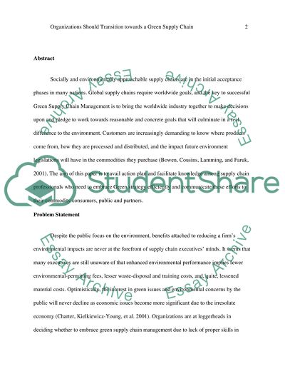 Should Organisations Transition Towards a Green Supply Chain