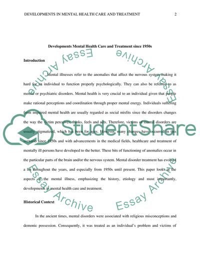 Developments Mental Health Care and Treatment since 1950s