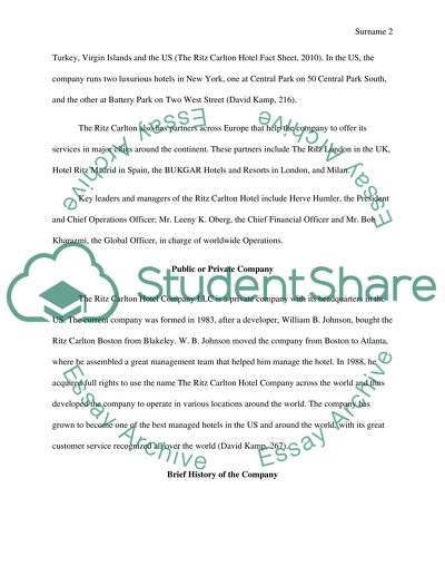 Company Analysis - Ritz Carlton Hotel Company