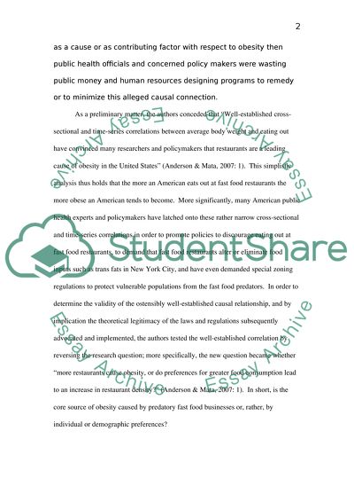 A Review of the Literature Addressing Fast Food