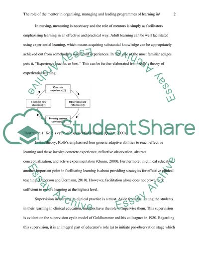 The Role of the Mentor In Organising, Managing And Leading Programmes of Learning In Clinical Education