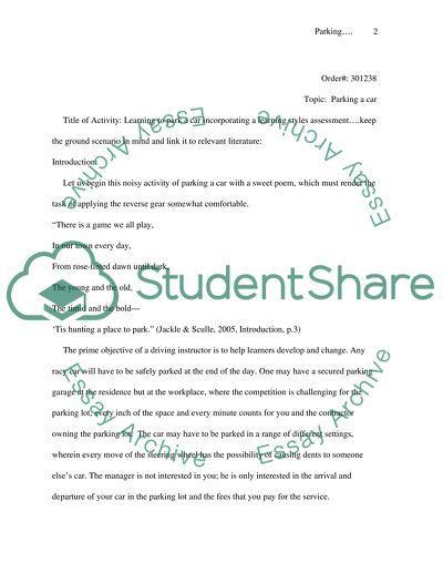 Parking a Car and Its Learning Styles Assessment