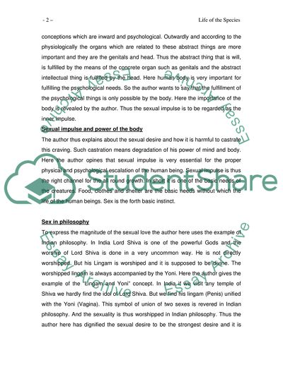 Critical analysis of life of the species