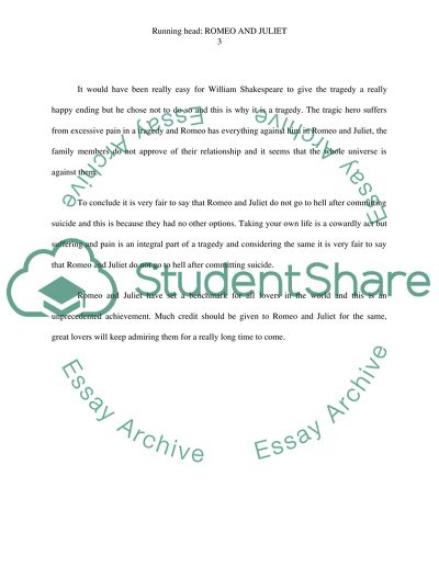 Do romeo and juliet go to hell after their suicides why or why not