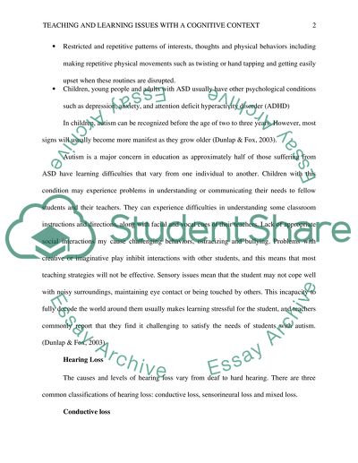 Teaching and Learning Issues within a Cognitive Context