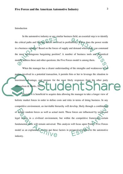 Five Forces and the American Automotive Industry