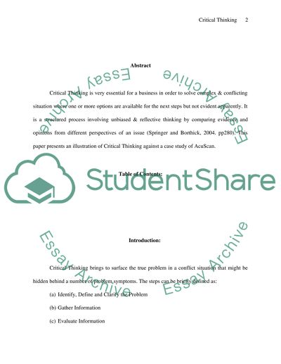 Critical Thinking Master Case Study