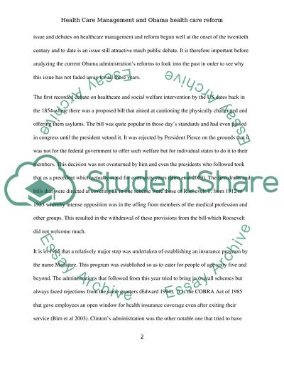 Health Care Management and Obama health care reform