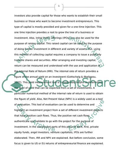 Risk of Entrepreneurial Investments