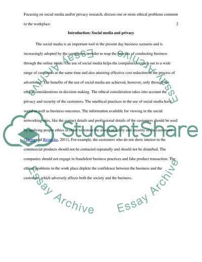 Focusing on social media and/or privacy research, the ethical problems common in the workplace