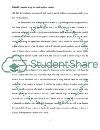 E-health: Implementing Electronic Patient Record