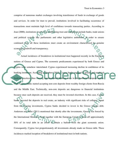 Role of Institutional Trust and Confidence in Economic Relationships