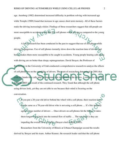 Risks of Driving Automobiles While Using Cellular Phones