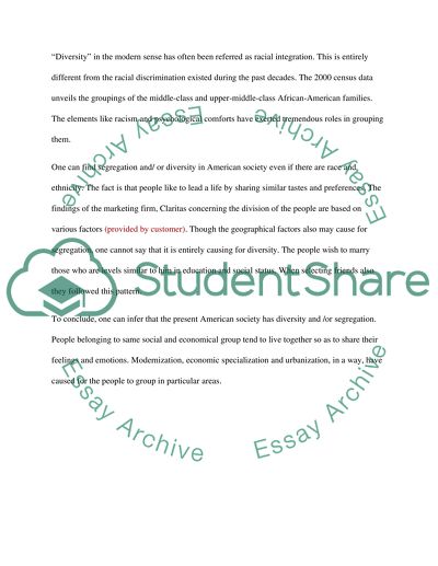 What U.S. is like today in terms of diversity and/or segregation