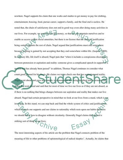 Thomas Nagel. What is the thesis of Nagels article The Absurd