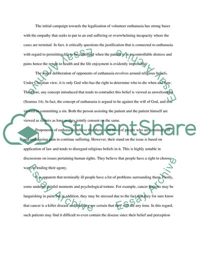 Legalization of Volunteer Euthanasia