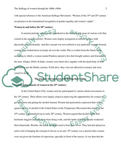 The Suffrage of women through the 1800s-1900s