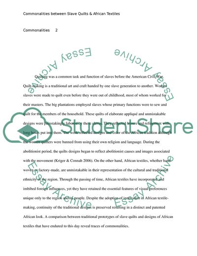 Commonalities Between Slave Quilts and African Textiles